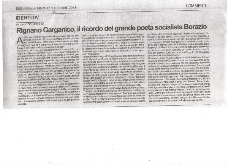 l'Attacco, articolo sul poeta Borazio